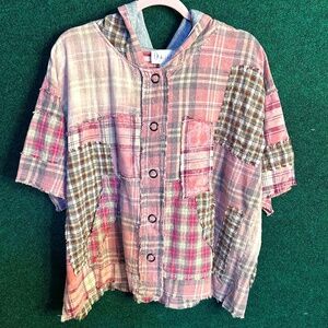 🔥044 NWOT Oli & Hali Super Soft Plaid Mix Button Down Hoodie Jacket Shirt
